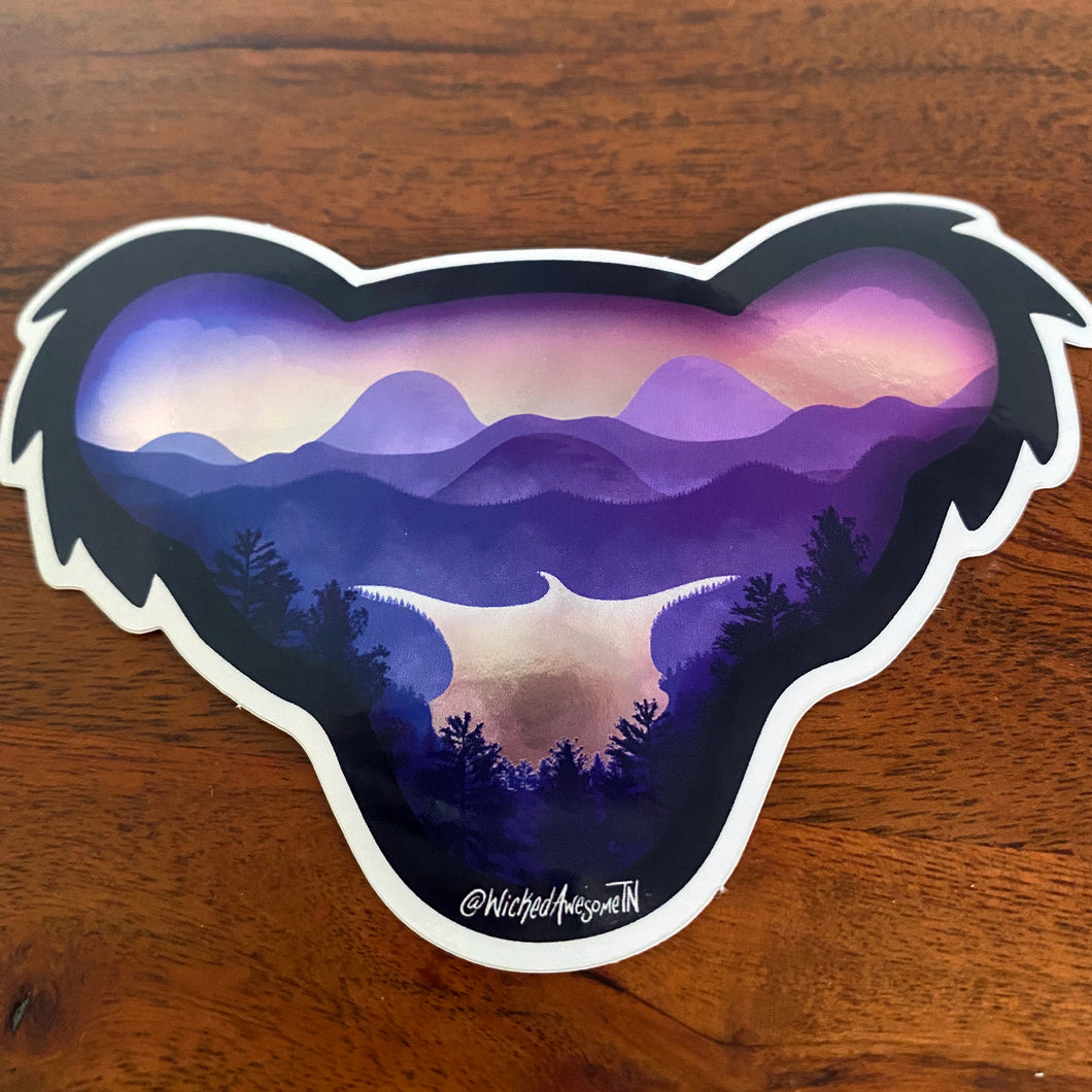 Dancing Bear Landscape – Mirror Sticker (Purple Variant)